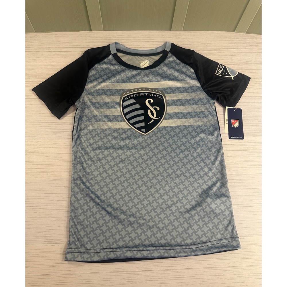 MLS Sporting Kansas City Boys Large 12/14 Soccer Jersey Blue Navy NWT New
